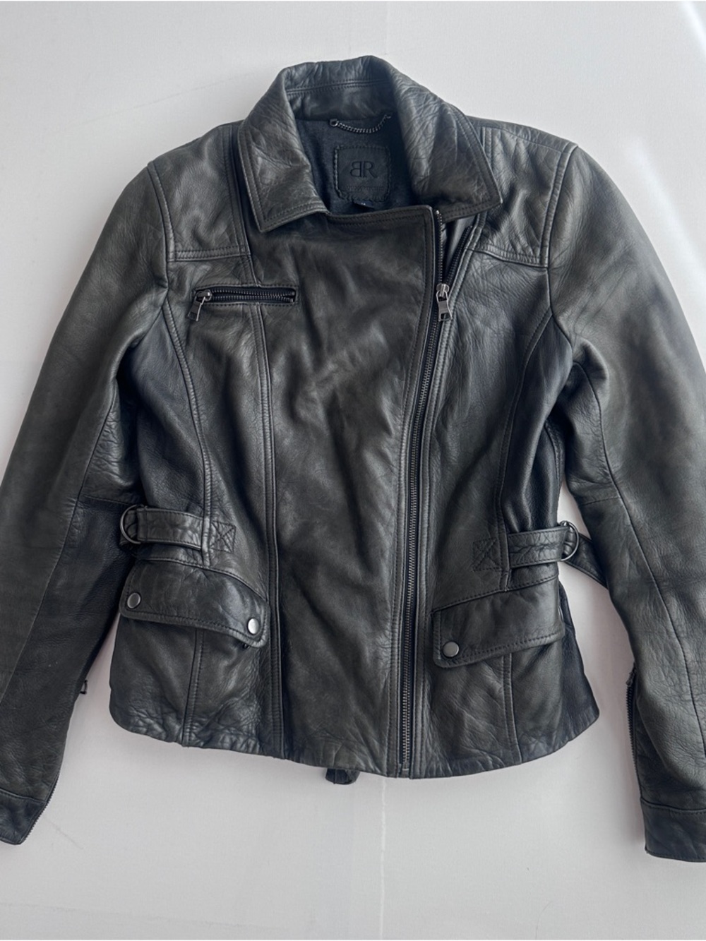 Banana Republic Women's Charcoal Black Leather Moto Jacket